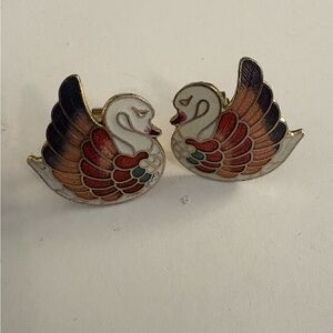Cloisonné Swan Earrings